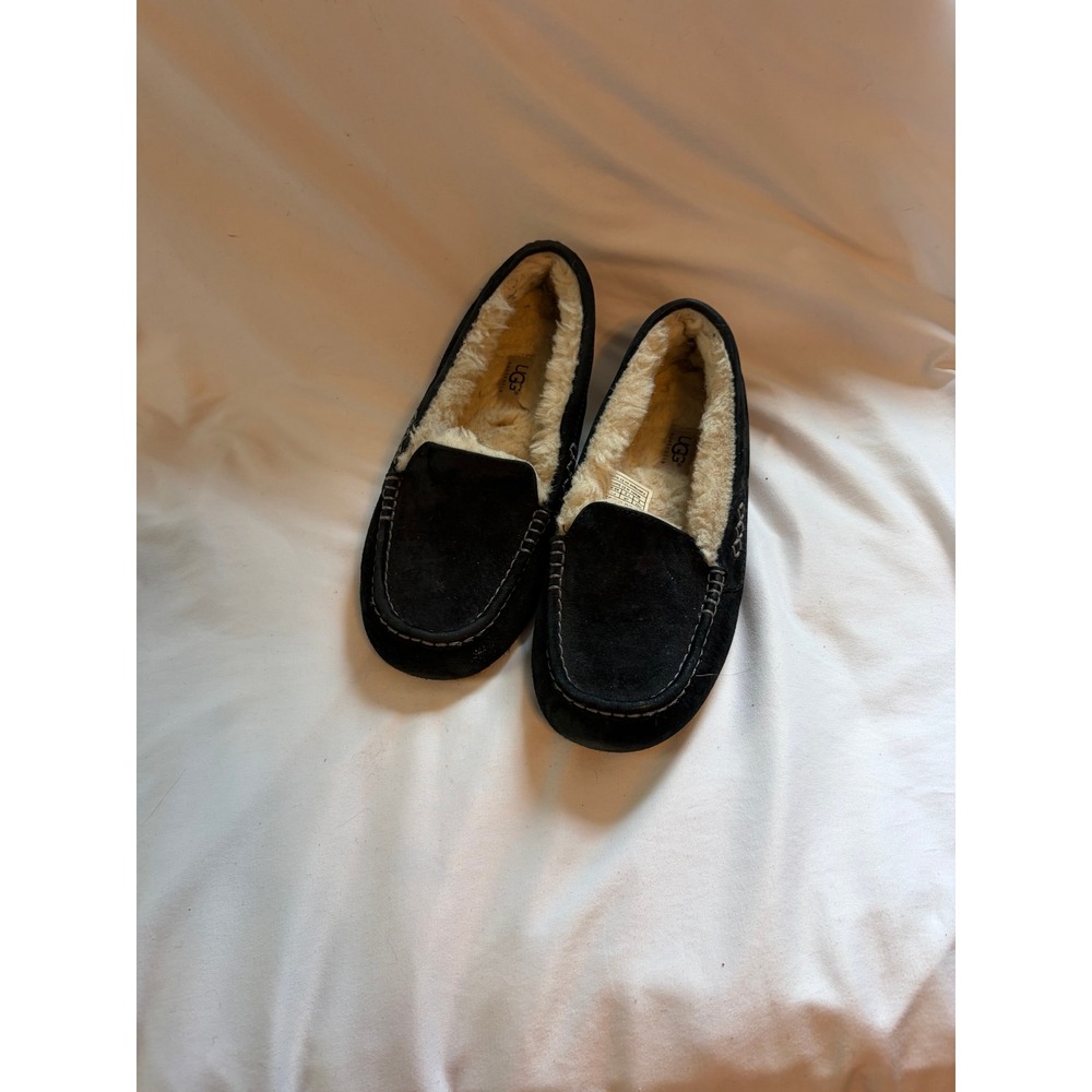 UGG Ansley Moccasin Women 9 Black Suede Cozycore Shearling Lined Slippers 3312